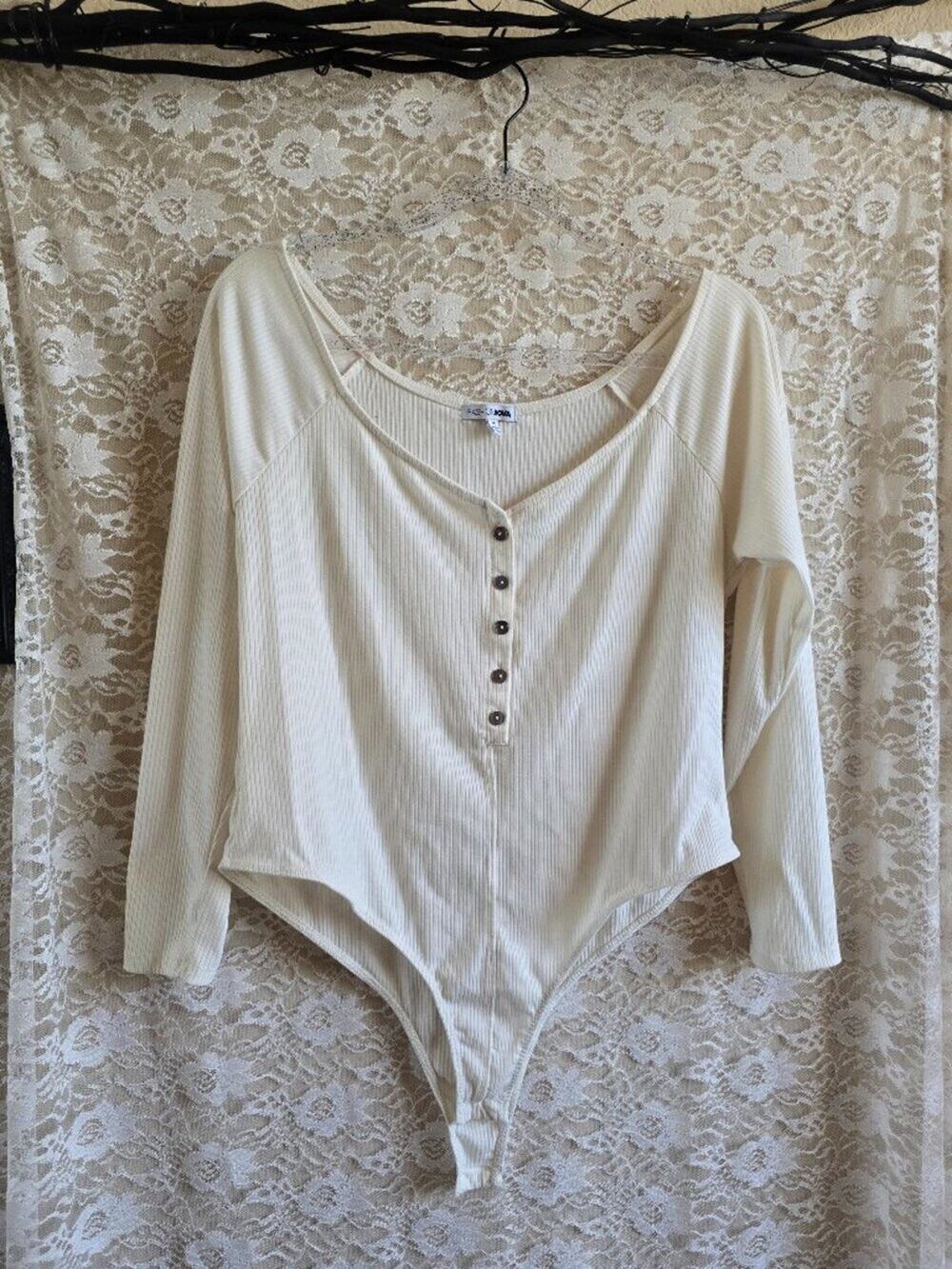 Cream Long Sleeve Bodysuit - ren faire - cottagecore - fairy - y2k - fisherman